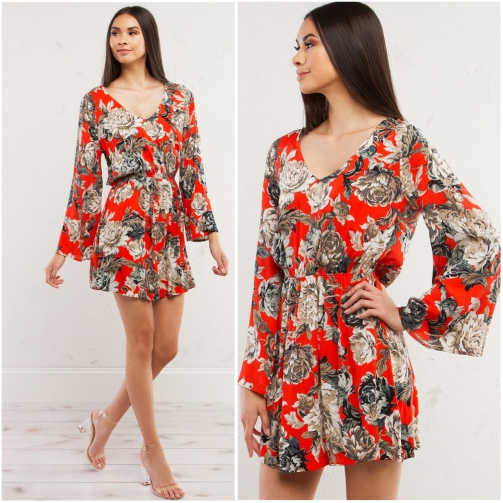 Akira Floral Mini Dress with Wide Sleeves